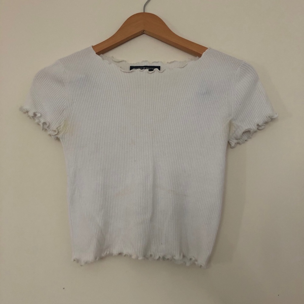 Brandy Melville White Ruffle Lettuce Edge Top
